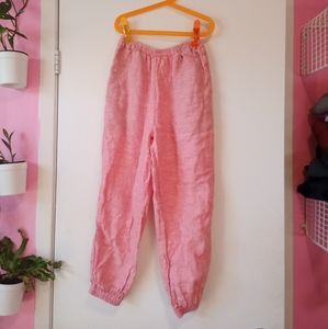 Women's small linen feel, pink pants
